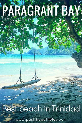 Driftwood swing looking at Caribbean Sea on Paragrant Bay, Trinidad