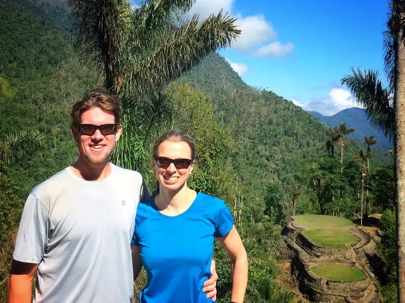 couple standing in front of the Lost City in Colombia