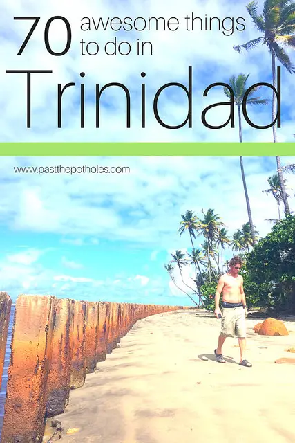 man walking on beach in Trinidad with text "70 Awesome Things to do in Trinidad"