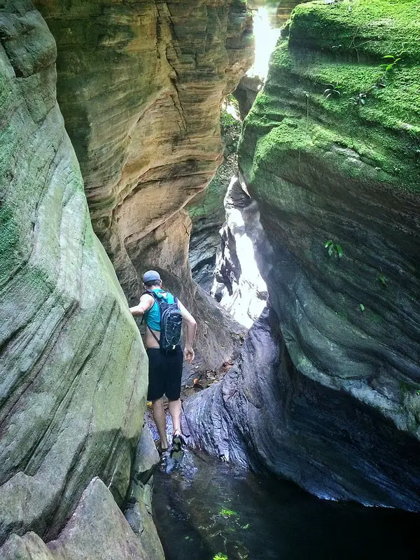 Terry exploring a ravine on Covigne River, Trinidad