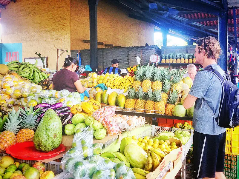 Piles of colourful exotic fruits and vegetables at El Valle market, Panama.