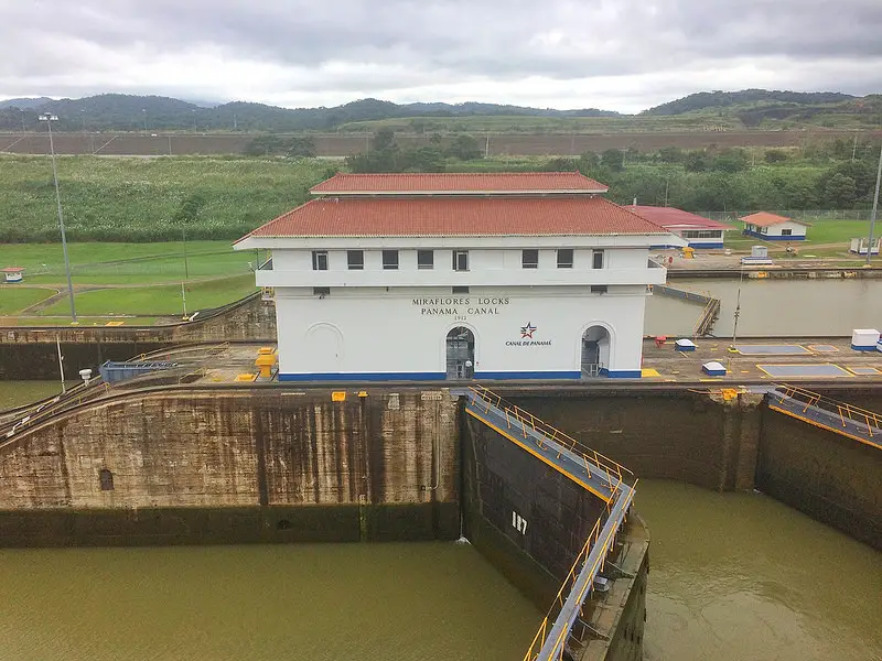 Miraflores locks in Panama Canal, Panama City, Panama.