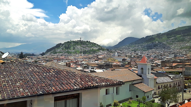 Looking over the rooftops to el Panecillo in Centro Historico, Quito Ecuador.