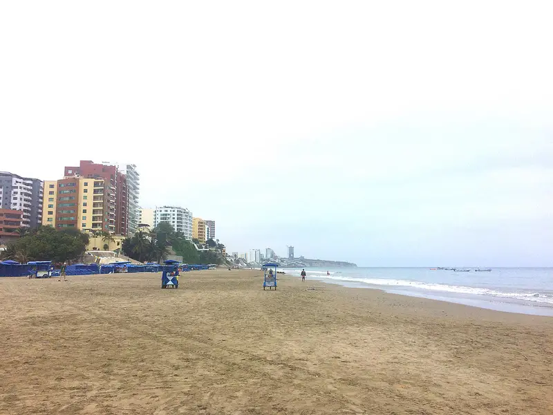 Looking down the main beach in Manta, Ecuador backed by condos.