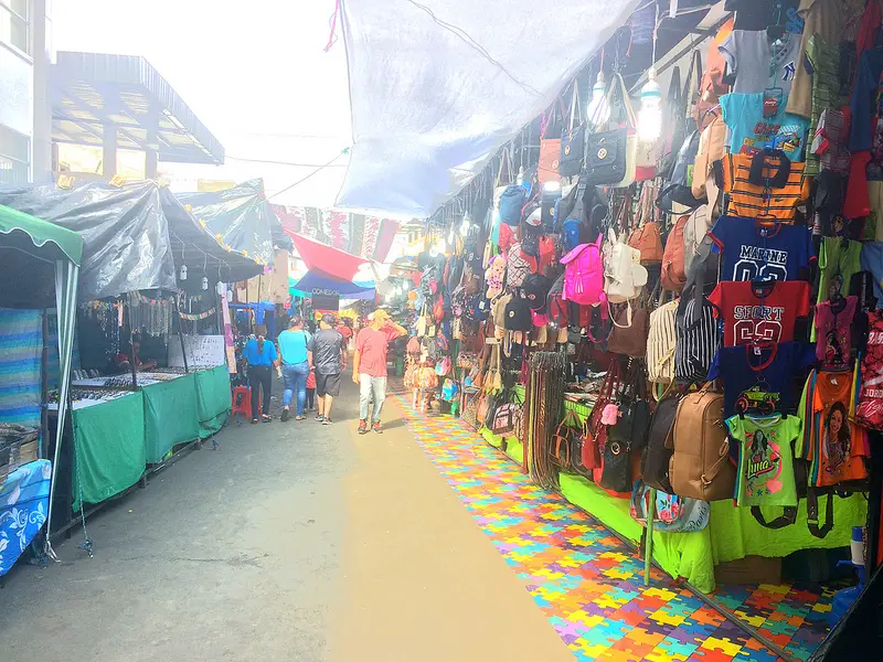 Colourful market stalls lining the streets of Montecristi, Ecuador.