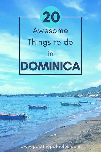 Fishing boats in a blue bay in Dominica.