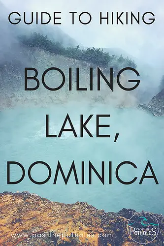 Blue lake that is bubbling and steaming in Dominica.