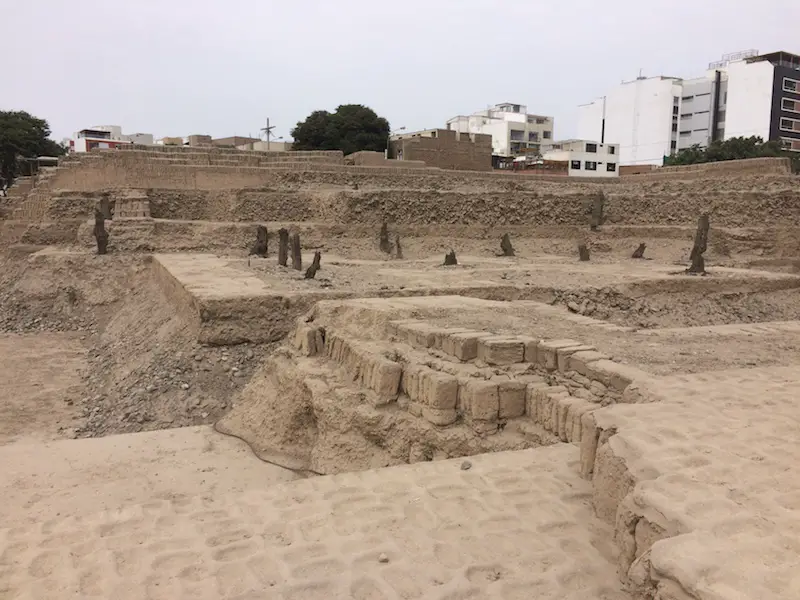 Terraces and bricks of old sand ruins in Lima Peru.