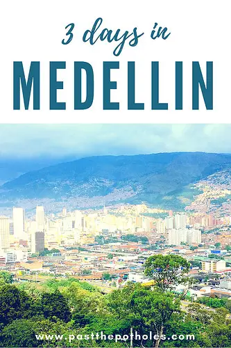 Medellin skyline surrounded by mountains with text "3 Days in Medellin".