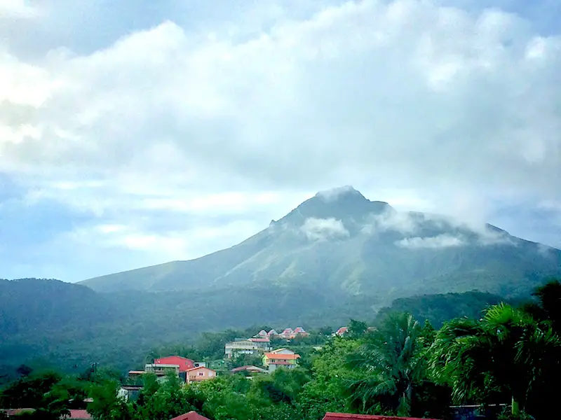 View of Mont Pelee, volcano in Martinique from a distance.