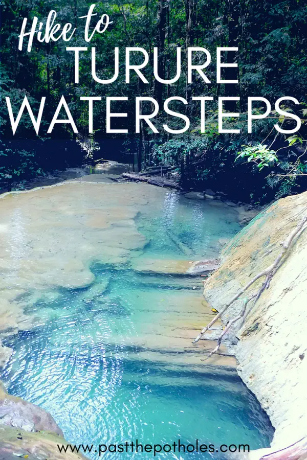 Clear blue water in a limestone pool on the hike to Turure Watersteps, Trinidad.
