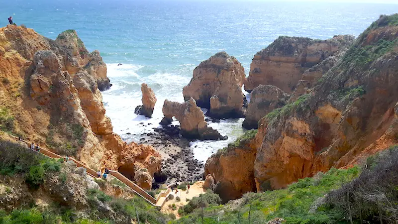 Interesting rock arches and cliffs at Ponte de Piedade, Portugal.