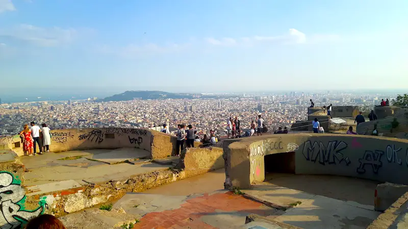 Views over Barcelona to the Mediterranean Sea from El Carmel Bunkers, abandoned military site.