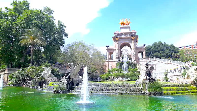 Elaborate fountain in city park in Barcelona, Spain.