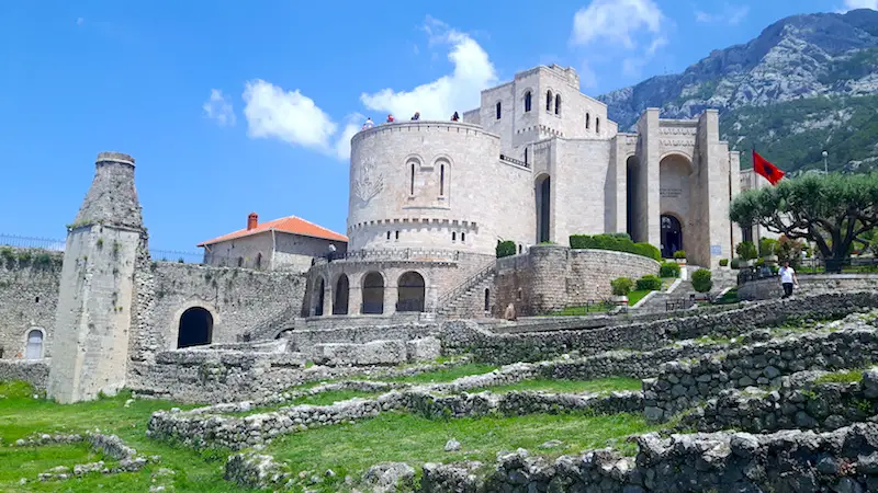 Ancient and newer museum built into hillside in Kruje, Albania.