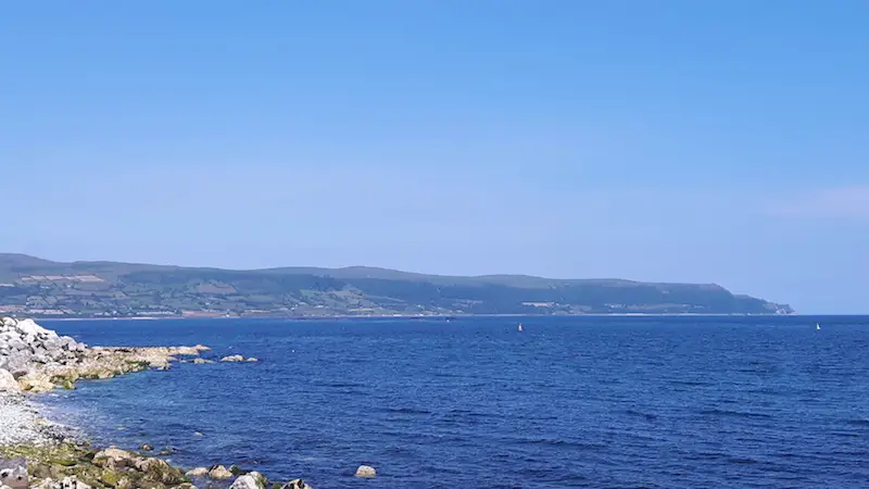 View of the sea from the Causeway Coastal route in Northern Ireland.