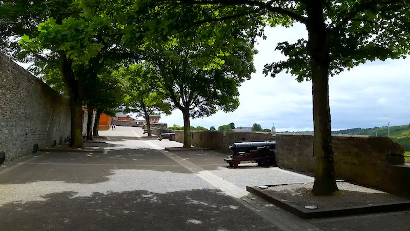 Canons and trees along the old city wall in Derry-Londonderry, Northern Ireland.