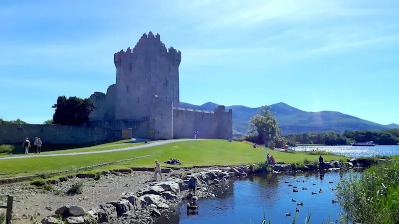 Ruins of Ross Castle on lakeshore in Killarney National Park, Ireland.