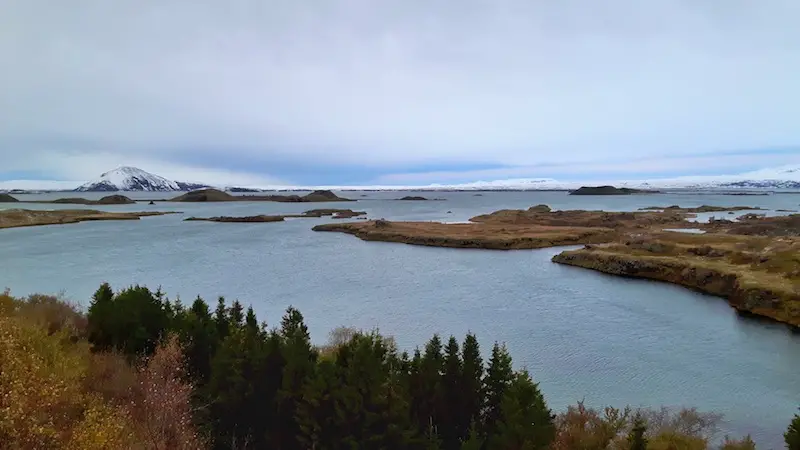 Views of small islands in Lake Myvatn from Hofdi, Iceland