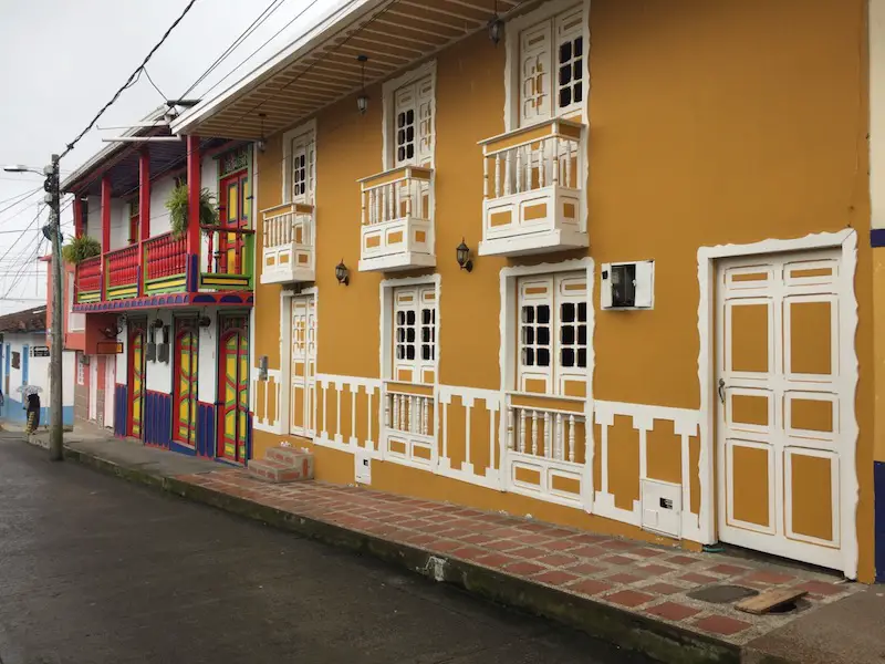 Colourful houses on a street in Filandia, Colombia.