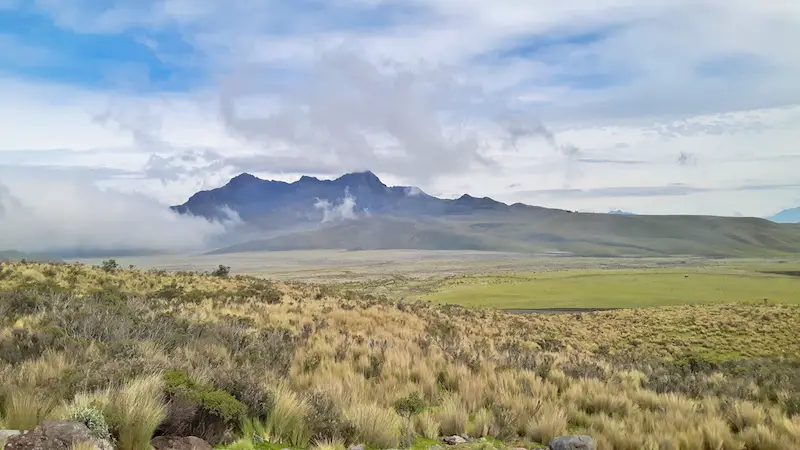 Grass and mountain views on Cotopaxi day trip from Quito Ecuador.