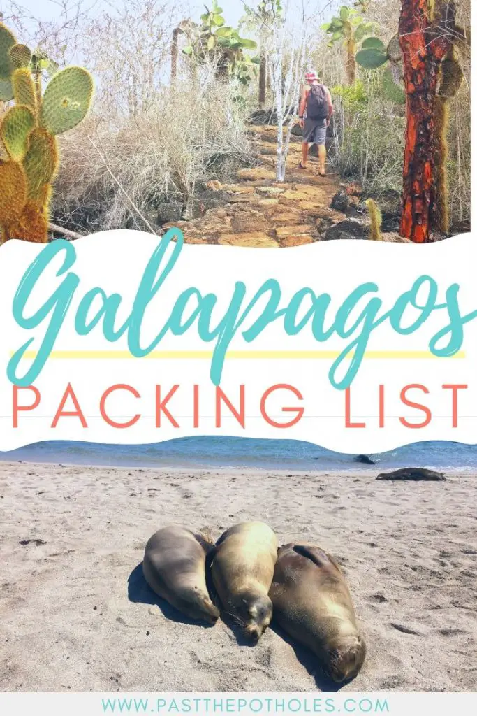 Sea lions and cactus with the text: Galapagos Packing List.