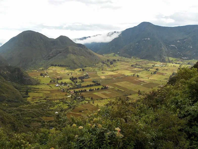 View of Pululahua Crater from above in Ecuador.