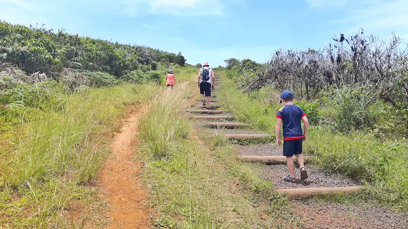 Walking up to crater lake El Junco, San Cristobal, Galapagos.