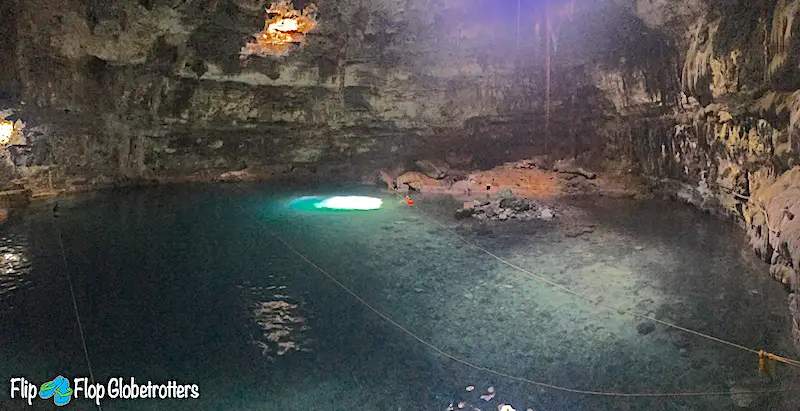 Inside the water-filled cavern at Cenote Samula near Valladolid Mexico.