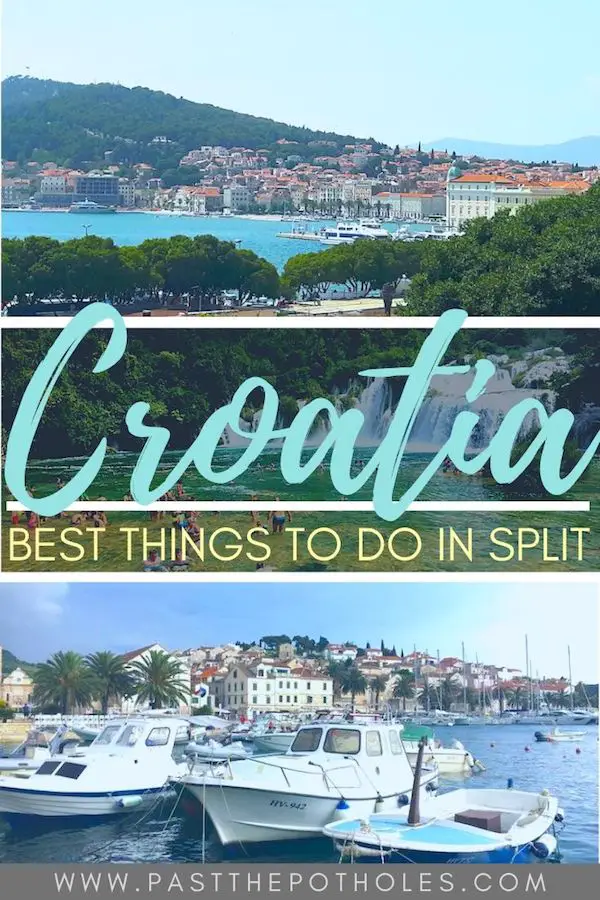 Boats in Split harbour with text: Best Things to do in Split Croatia