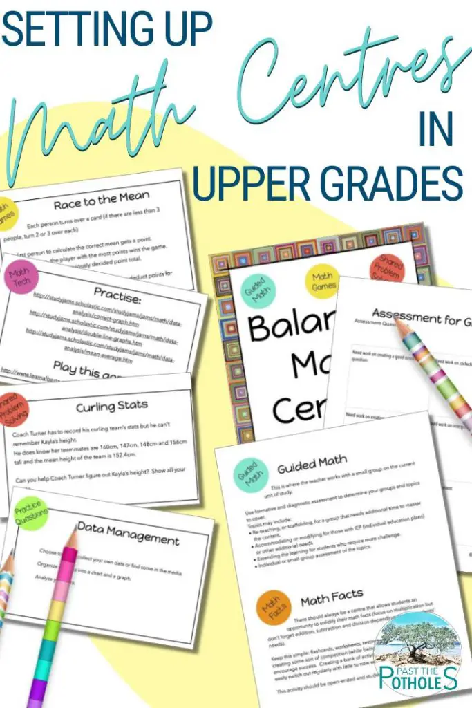 Click to save on Pinterest.  Setting up math centres in upper elementary grades.  How to organize middle school math stations.