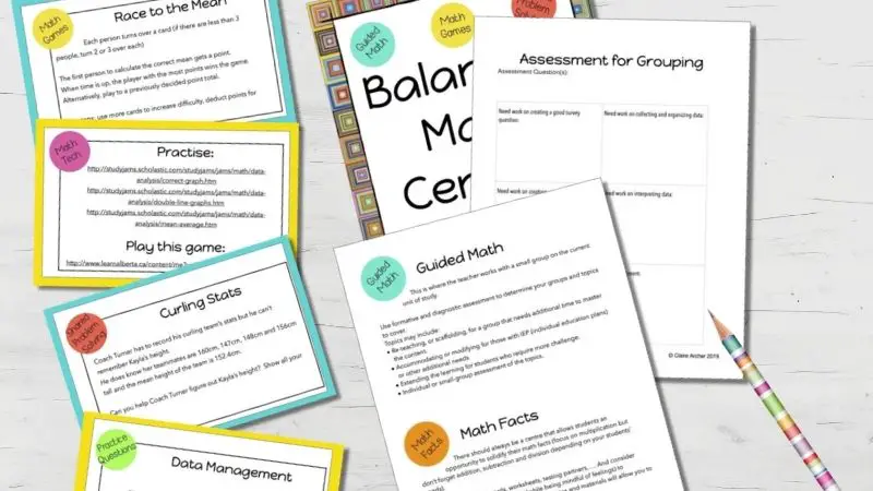 4 task cards with math centre ideas that cover different learning styles and allow for differentiation along with planning and assessment pages.