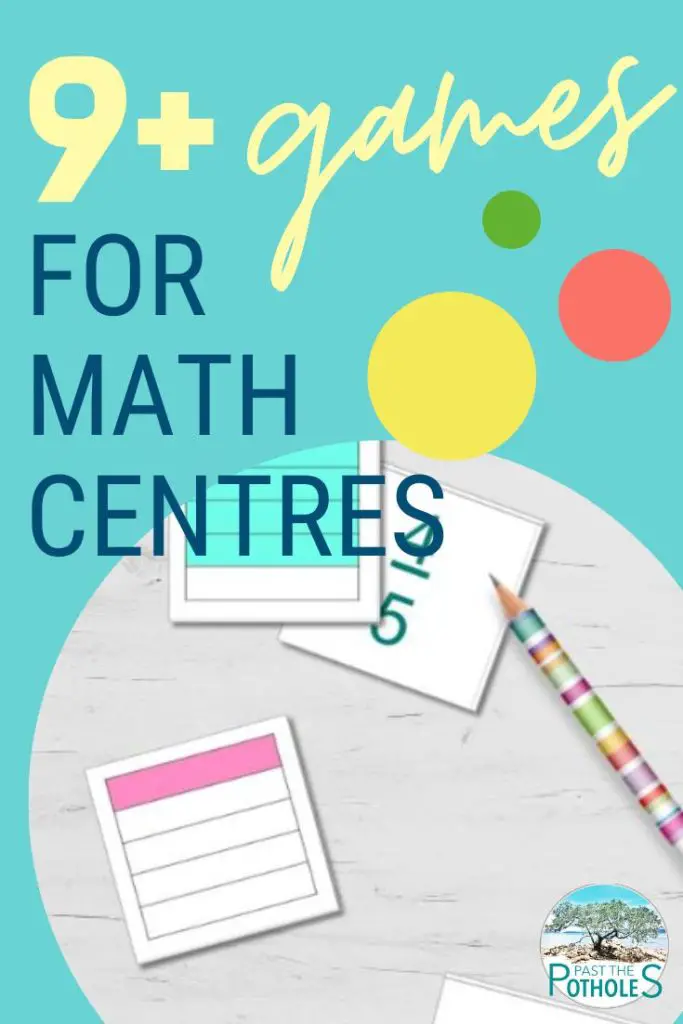 Image of math game with text 9+ Games for Math Centers